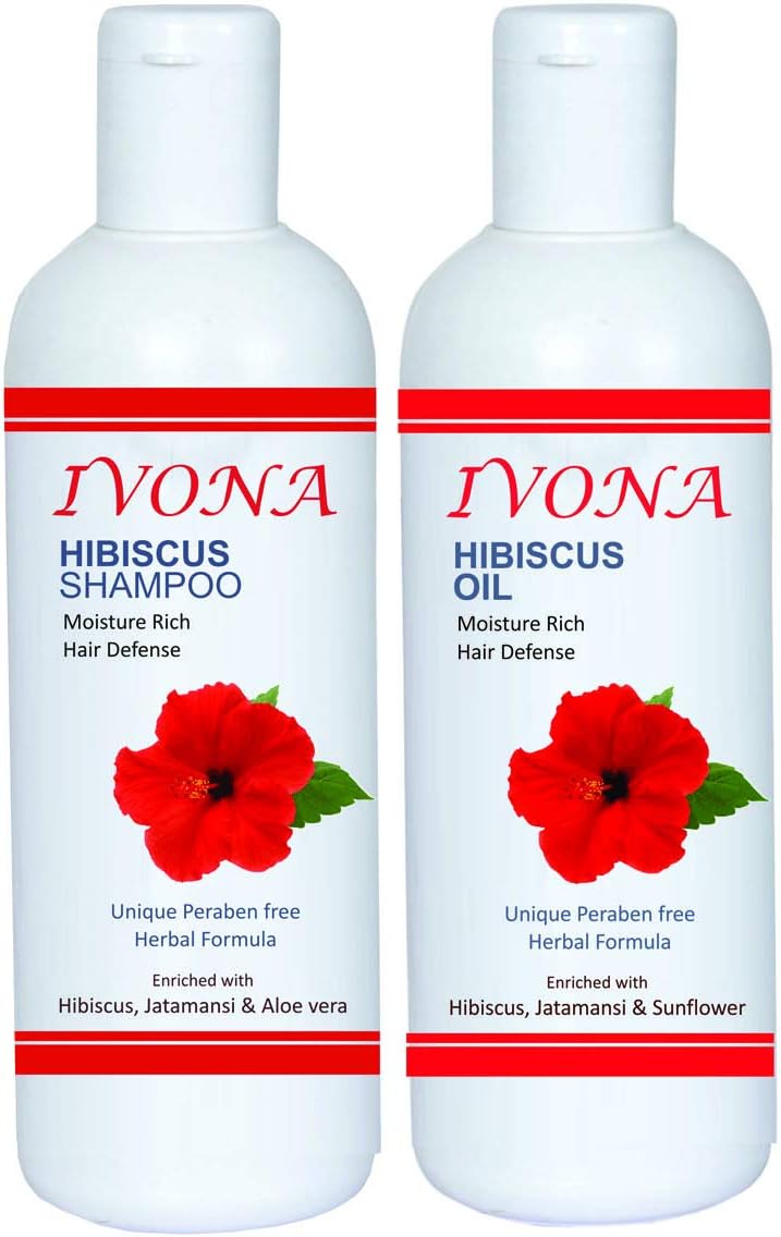 IvonaHibiscus Hair Products Combo of Shampoo and Hair Oil | Promotes Hair Growth | Controls Hair Fall | 200 ml each