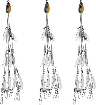 3 Pcs/Set Umbrella Rig,12 Bladed 5 Arms Umbrella Rig,Multi?Lure Rigs Fishing Umbrella Rig with Swivels,More Attractive to Big Fish Artificial Bait Kit for Freshwater TroutS-Murray color