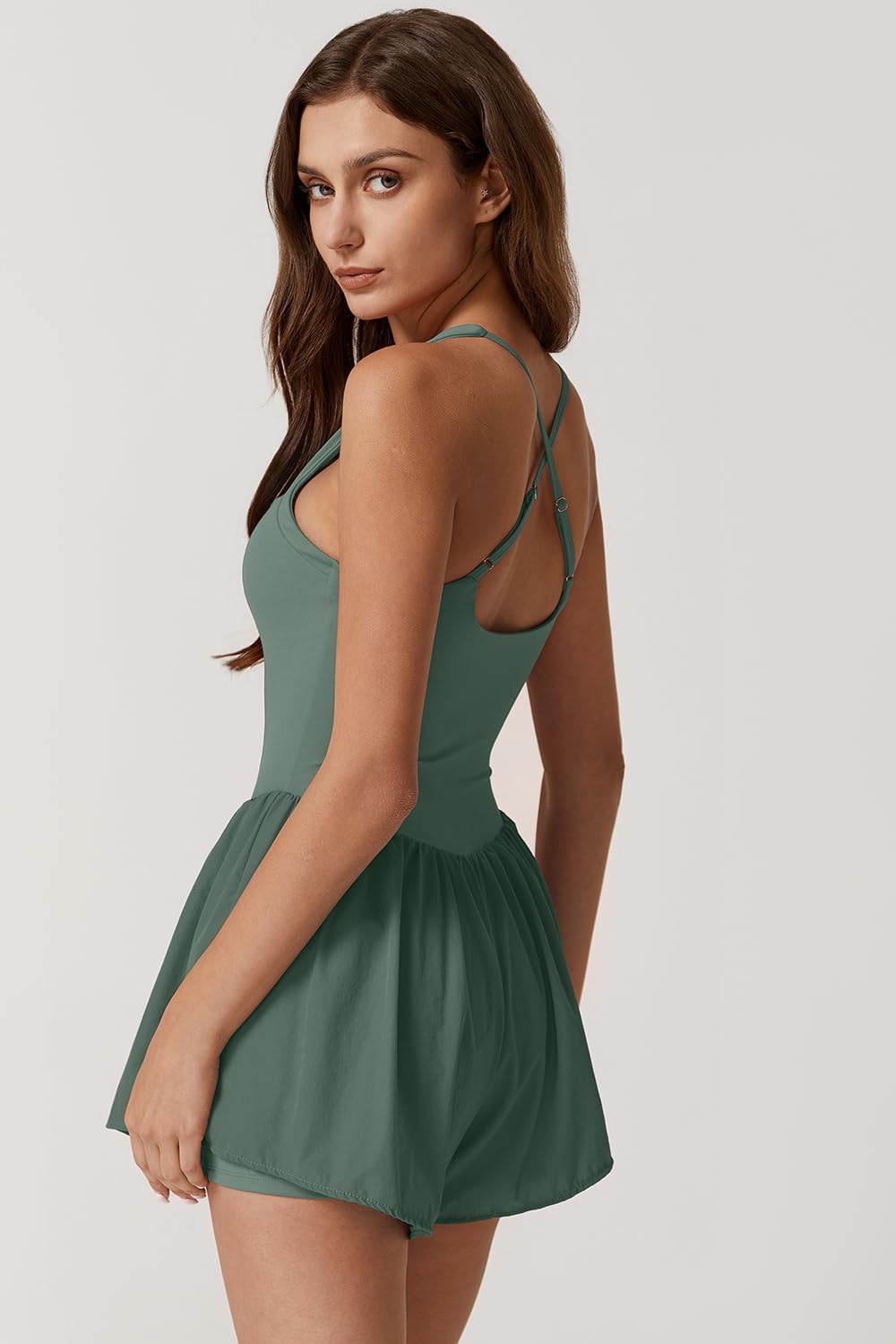 QINSEN Women's Square Neck Sleeveless Romper Jumpsuit Casual Summer One Piece Outfit with Pocket - Image 4