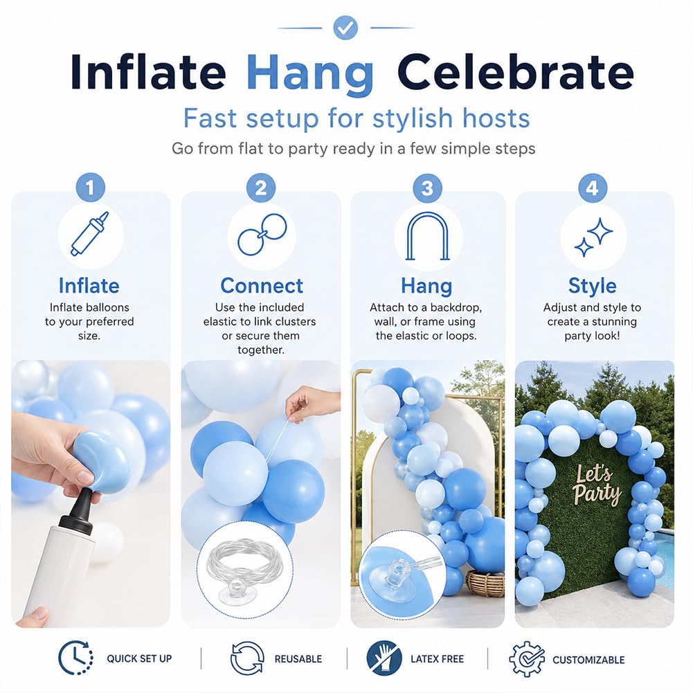 Wiederverwendbare Ballongirlande er PVC Party Deko，blue*6 | Wiederverwendbare PVC Balloncluster für stilvolle Party Hintergründe schnelles Aufhängen und flache Aufbewahrung