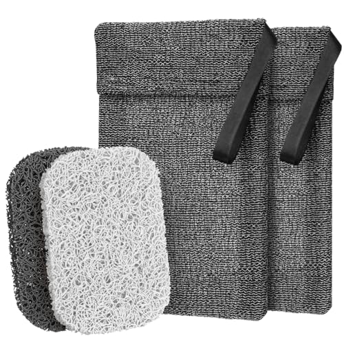 Seifenbeutel, Seifensäckchen für feste Seife BESPOTCL 2 Stück Seifenbeutel mit 2 Stück Schwammschoner Doppelpack Seifensack zum duschen Grau