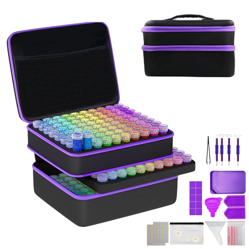 NEWFUN Boîte de rangement pour peinture diamant - 240 pièces - Avec mallette et entonnoir