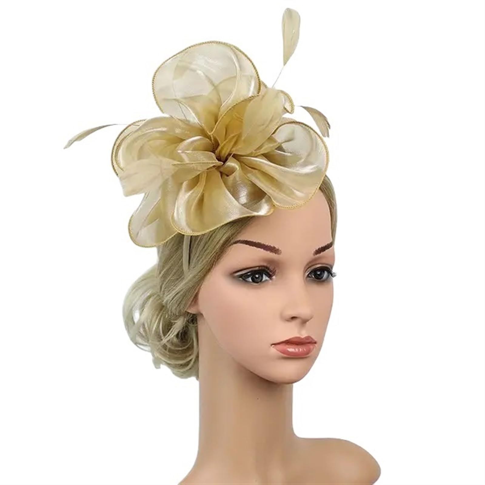 UALXPAO Wedding Hats Flower Mesh Headband Wedding Feather Cocktail Tea Party Headwear Fascinator Hats for Tea Party,Weddings(Color1)