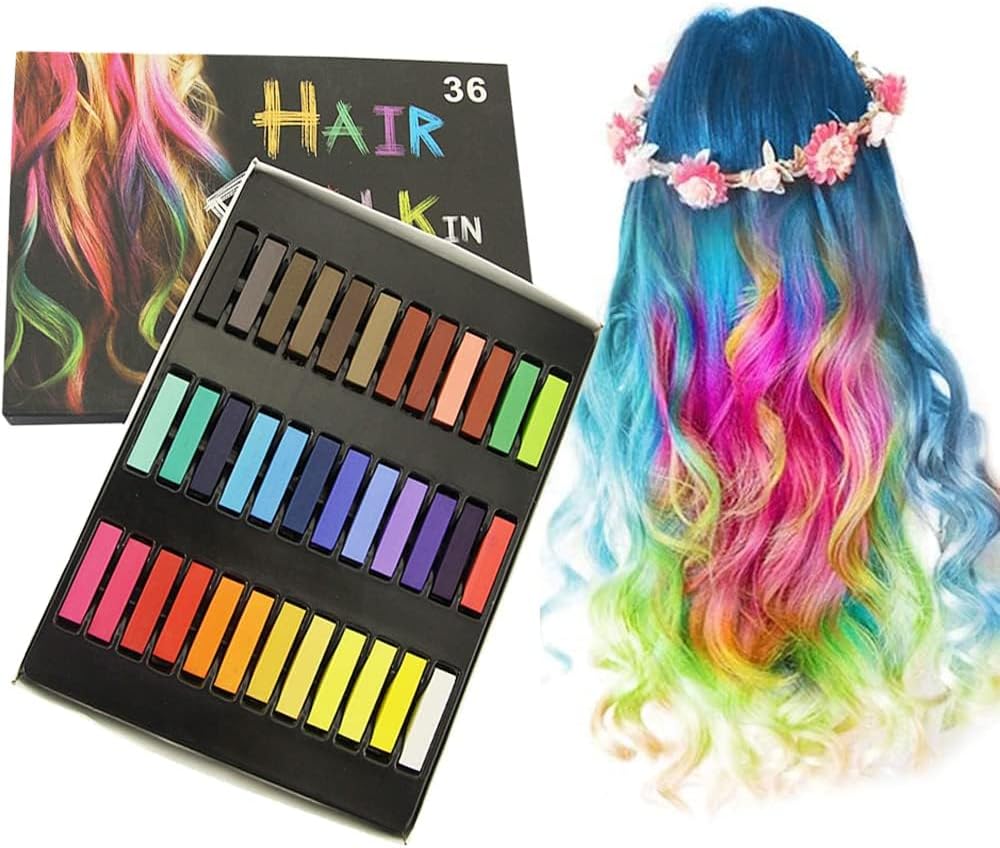ECVV36Pcs Hair Chalk Pens for Girls | Chalk Hair Dye for Girls | Washable Hair Chalk for Kids | New Year Birthday Party Cosplay DIY Children's Day| Christmas Gift | Rainbow Hair Chalk