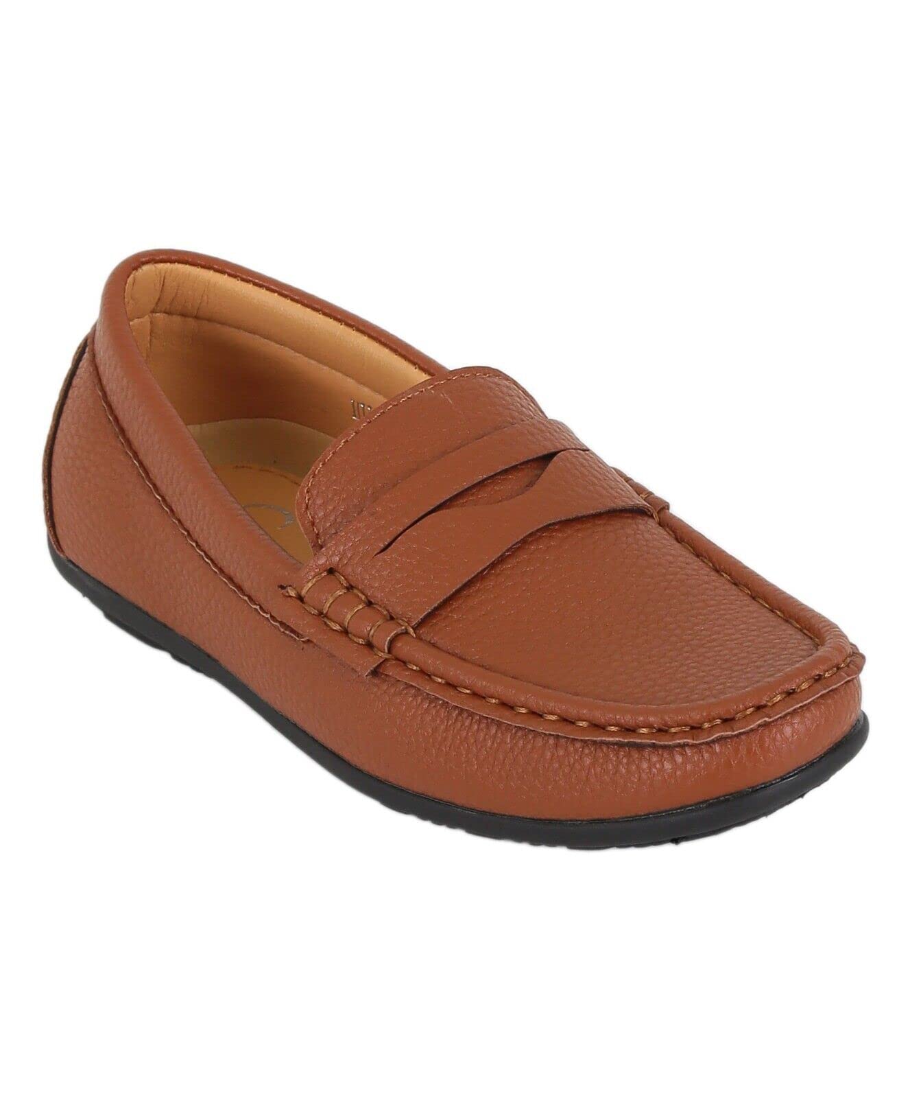 Mocassino da Ragazzo in Ecopelle con battistrada, Mocassino da Sposa, Classico, Elegante, Casual, Mocassino, Scarpe Marrone Chiaro Piatte Taglia UE 27