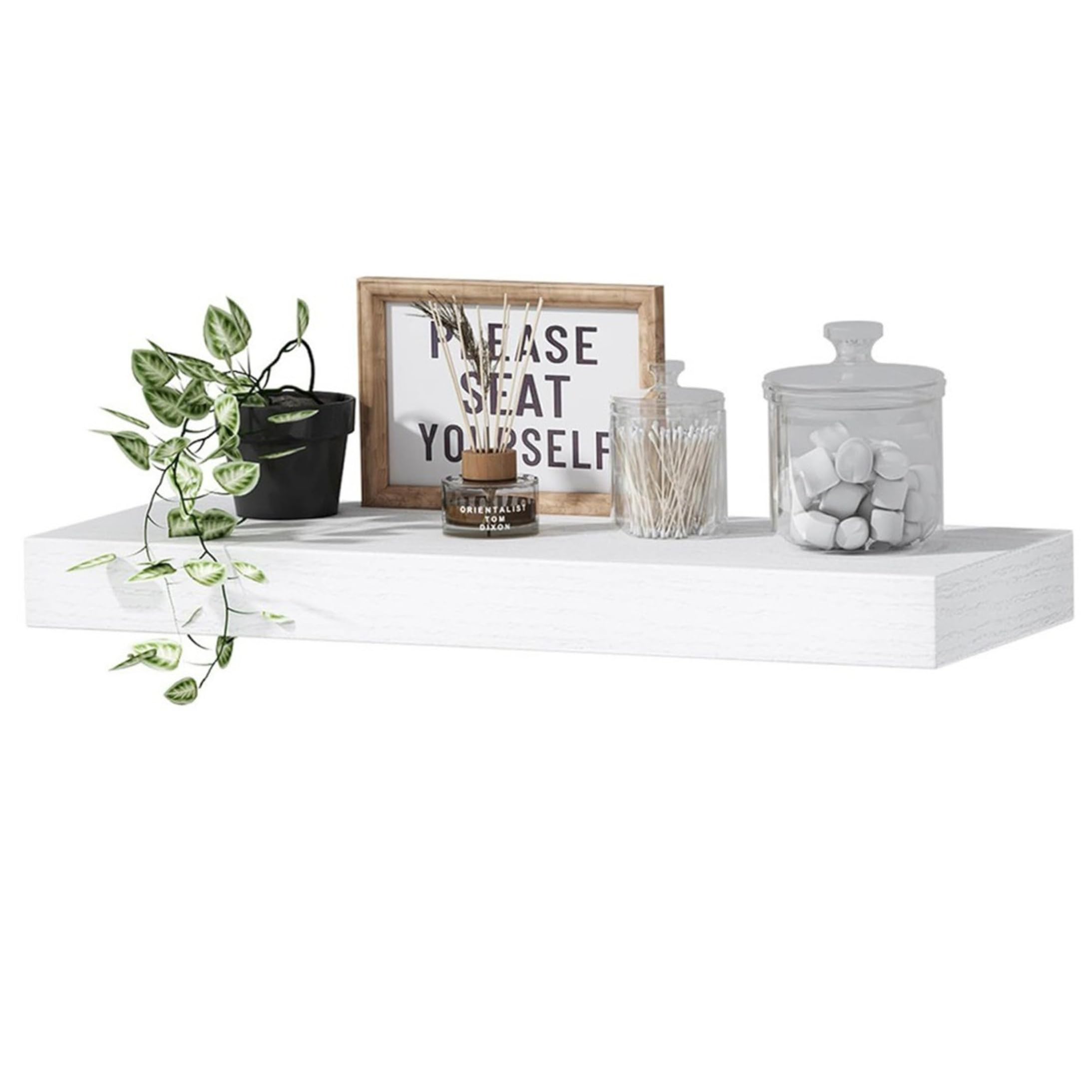 Étagère murale blanche support intégré étagère bois épais flottante cuisine salon