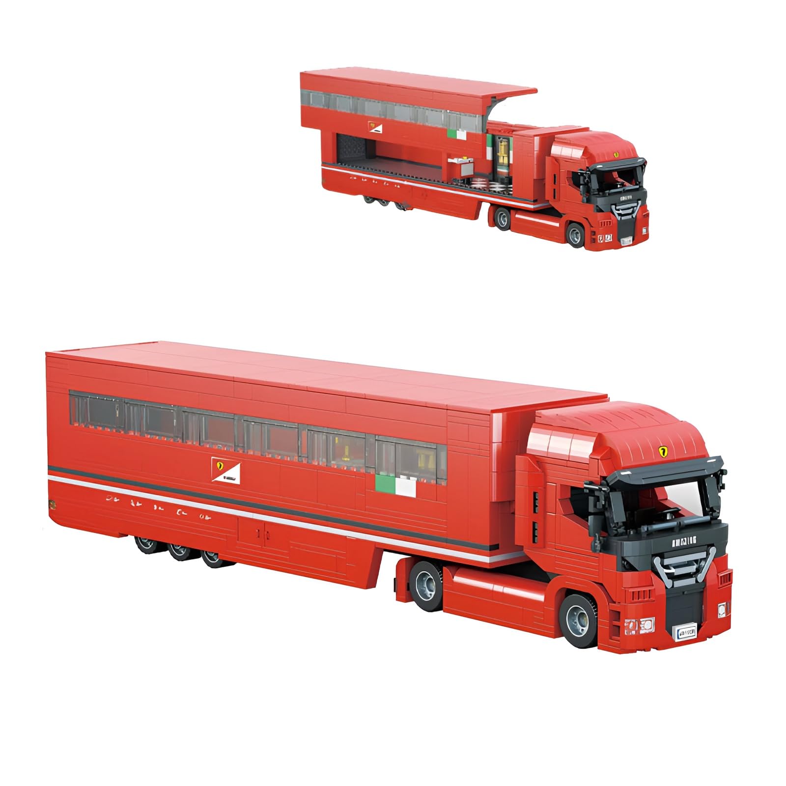 QuirkQuest Racing Team Transporter Truck Building Set Trailer Vehicle Decor for Gifts Fan-1228PCS