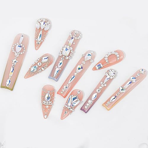 Miniatura 44 de Rhinestones Kit 9080Pcs Champagne Crystal Multi-Shape Flatback for Nail Decoration - Hearts Mix Size, Metal Beads, Pearl Gold Silver With Glue Gel