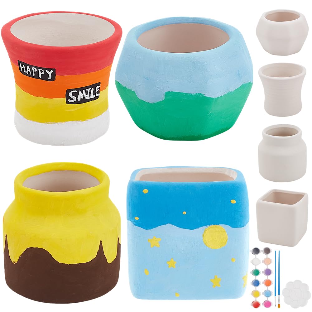 WEBEEDY Kit Pittura Vasi In Ceramica Fai Da Te – 3 Vasi Bianchi + Colori E Pennelli – Attività Artistica Rilassante Per Adulti E Principianti