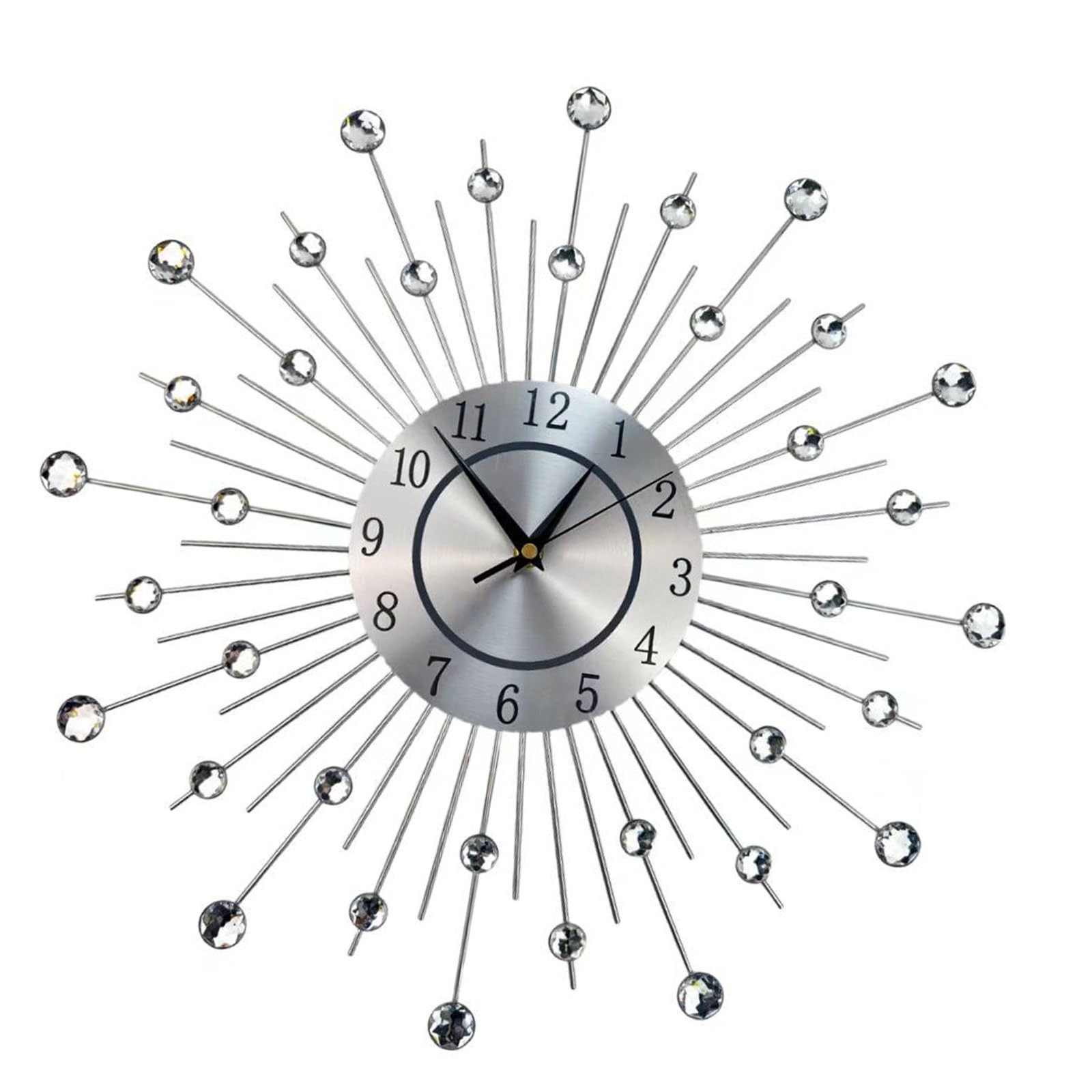 Buxuaaaa Sparkling Crystal Studded Metal Starbursts Large Wall Clock with Noiseless Mechanism and Accurate Time Home Decors Gift Accurate Time Movement Clock