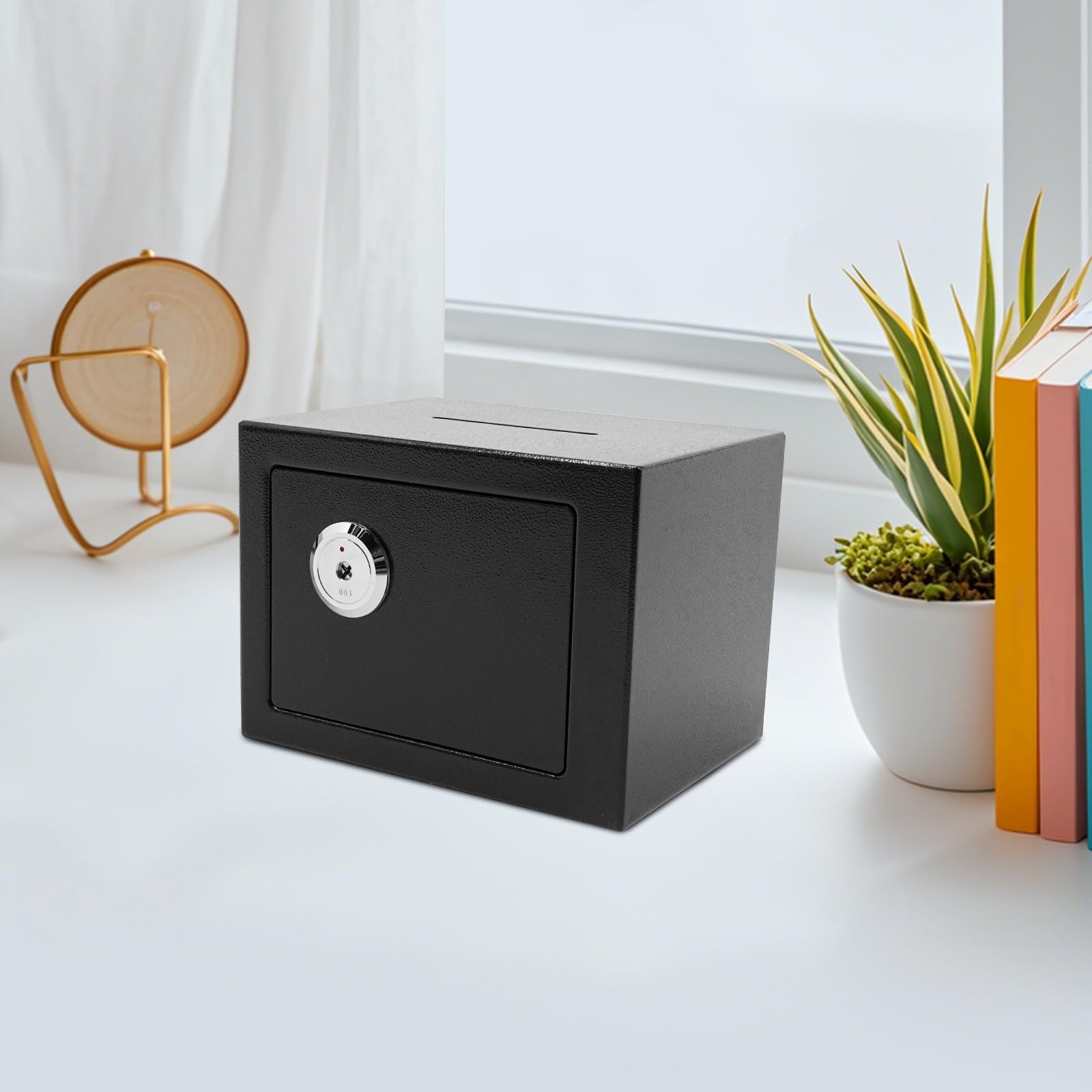 Petit coffre-fort mural avec fente et serrure mécanique, 23 x 17 x 17 cm, pour la maison et le bureau, rangement, argent et bijoux (noir)