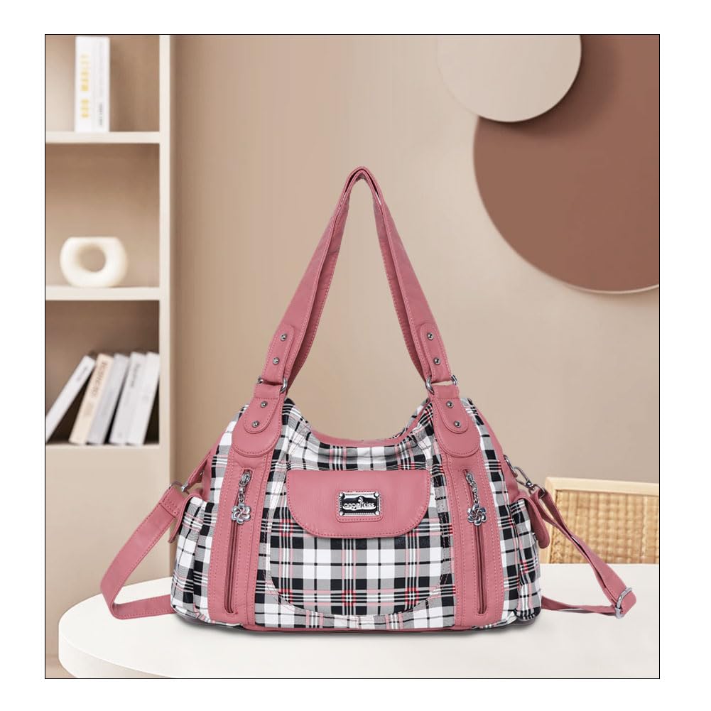 Angel Kiss Hobo, borsa da donna spaziosa a tracolla con tasche multiple, in similpelle, Rosa (Ak812-5g#1894#l02#8901#363Â/Â bianco/rosa), Large