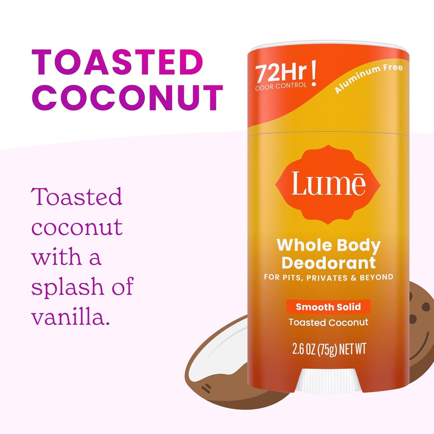 Desodorante en barra sin aluminio para pieles sensibles, desodorante de cuerpo entero con protección duradera contra olores, desodorante natural en barra sin soda, vegano, aroma a coco, 75 g