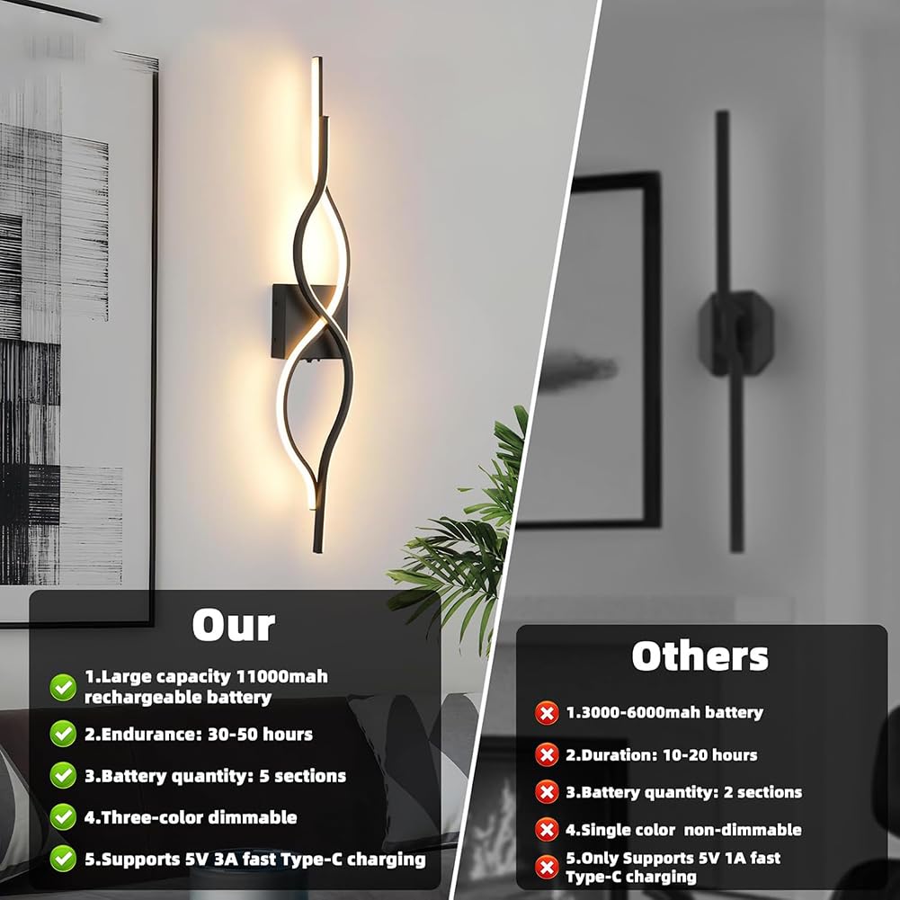 Aplique de Interior LED Recargable sin Conexión Eléctrica con Mando a Distancia Lámpara Moderna para Salón con Temporizador Iluminación de Pared Inalámbrica Interruptor Táctil 80cm,2 stück