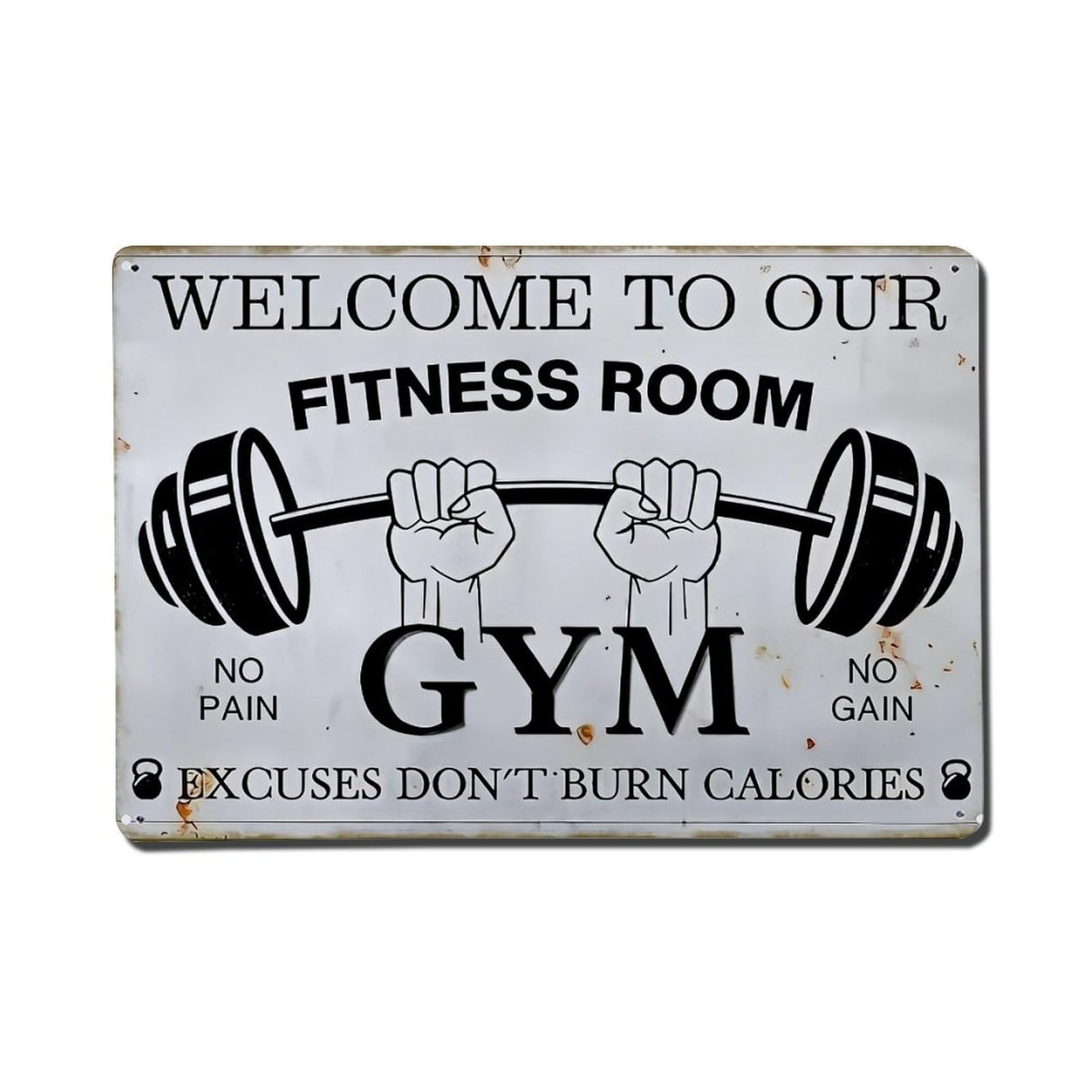 Welcome To Our Fitness Room Gym No Pain No Gain Excuses Don't Burn Calories Retro Metal Tin Sign, Vintage Metal Poster for Home, Gaming Room, Studio Workshop,Bar,Garage Wall Art Decor 8x12 Inch