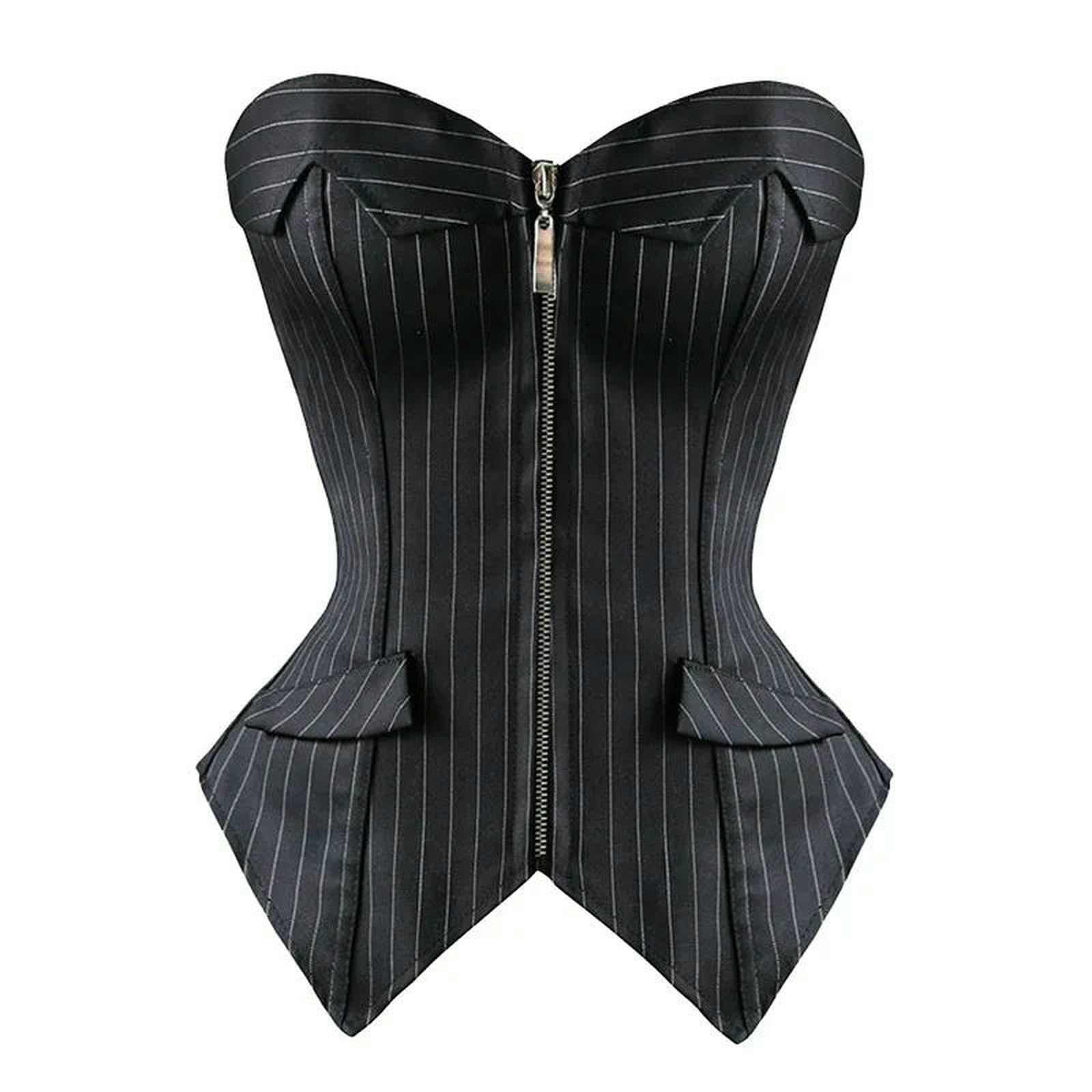 Ceinture amincissante Femme Costume da Donna Sexy con Corsetto Overbust A Righe Nere Ufficio, Zip, Bustier, Senza Spalline-5802-nero-7xl