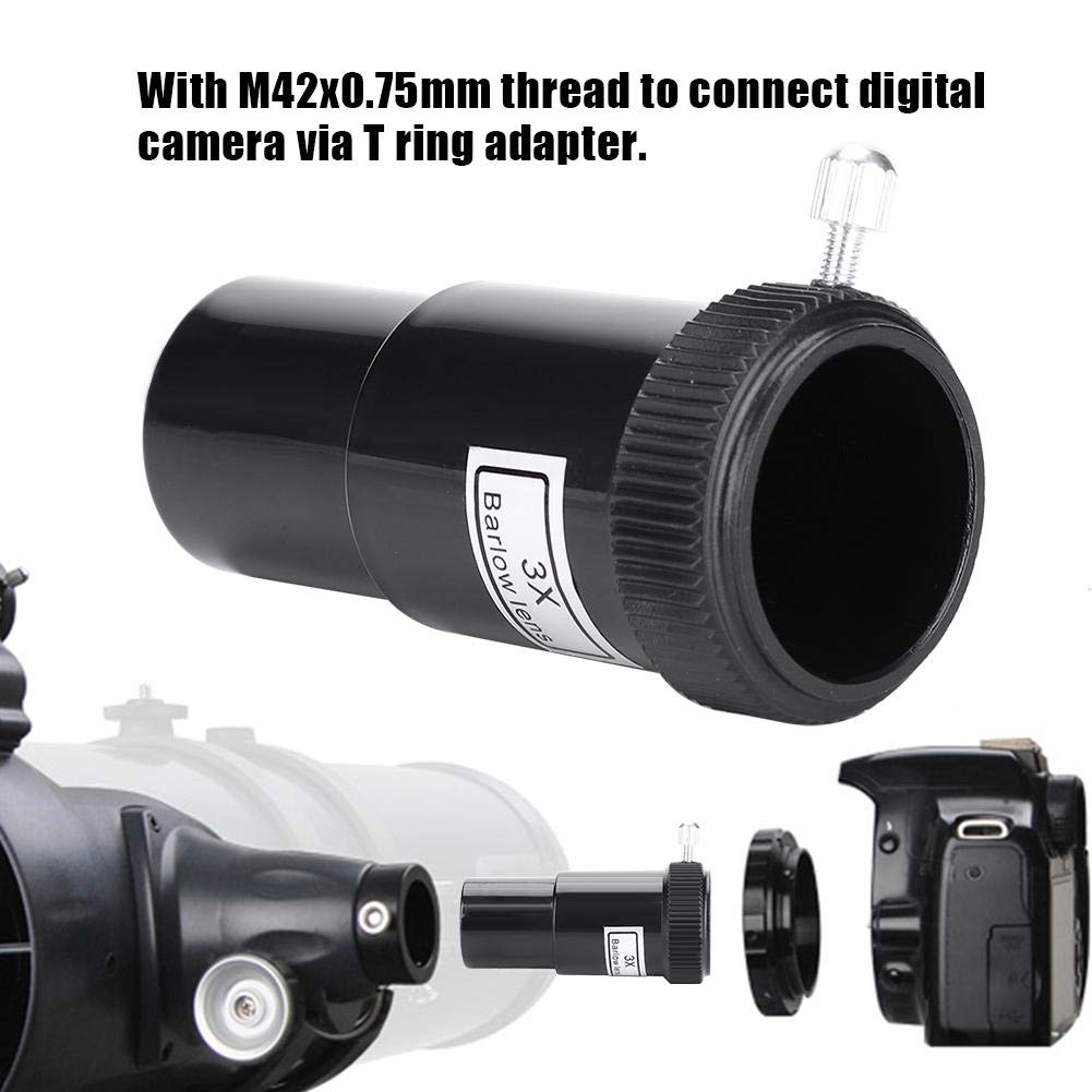 Bewinner 0.96 Pulgadas 3X Lente Barlow,Vidrio Óptico 24.5 mm Lente Acromática de Barlow, Rosca M42x0.75mm,Fácil Usar,Durable, Barlow Lente de Plástico para Oculares de Telescopio Astronómico