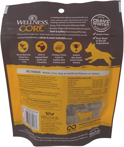 Miniatura 2 de Wellness CORE Brainiac - Golosinas de entrenamiento suaves para cachorros, pavo de ternera, 2 unidades (5 onzas), juguete de cuerda y folleto de