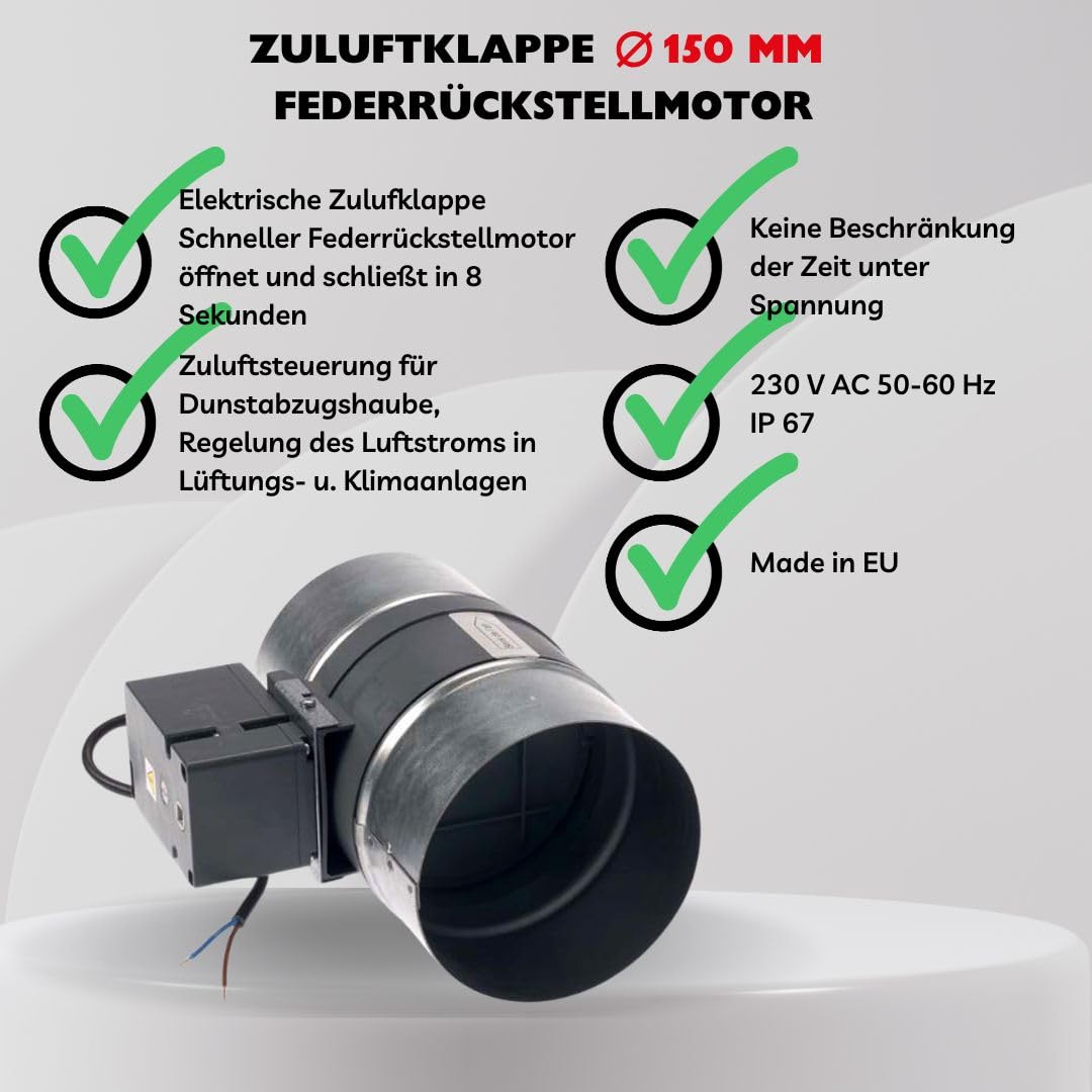Elektrotechnik Schabus 201755, Conducto de Aire con Tapa de Ventilación Eléctrica, 230 V, 150 mm