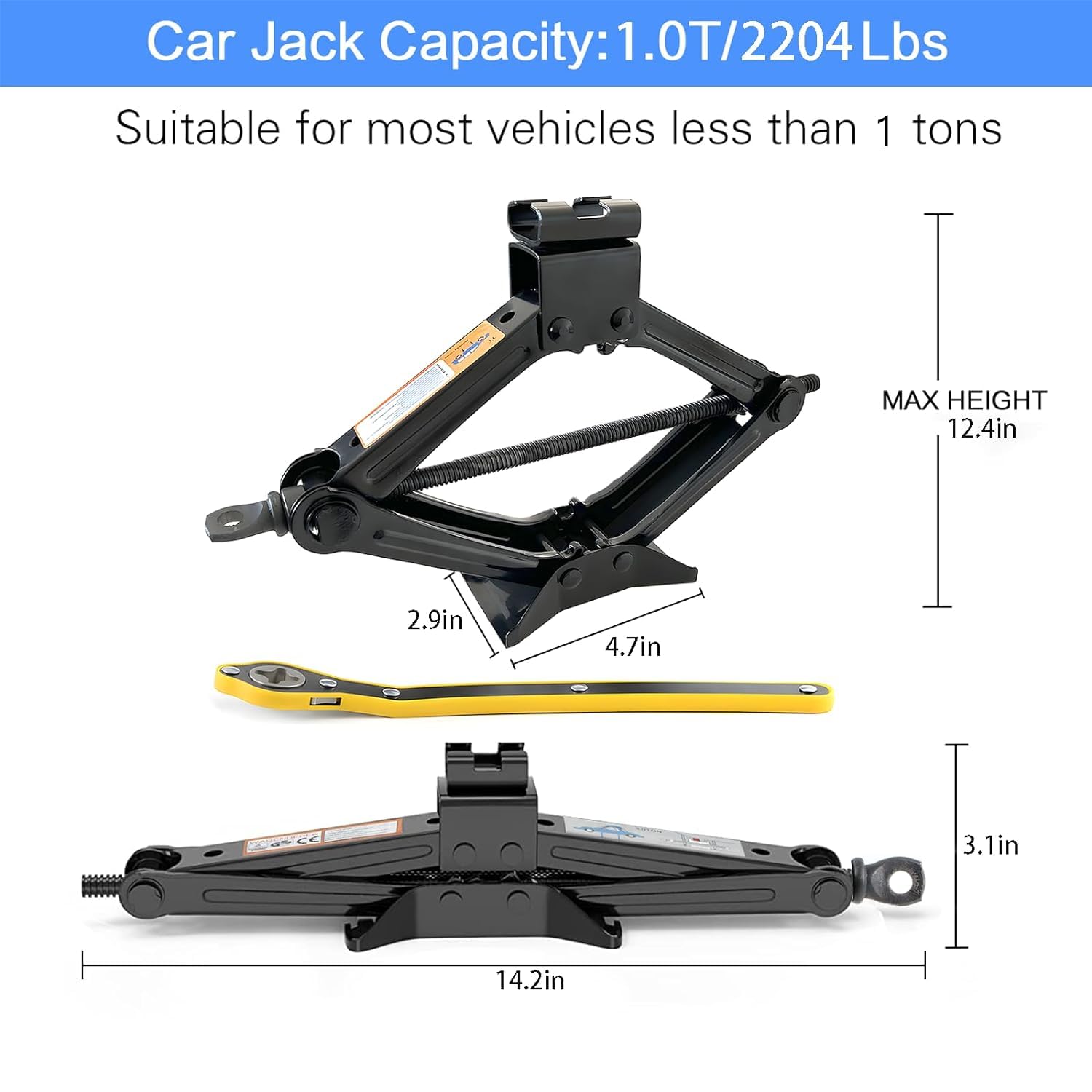 VENEKETY Scissor-Jack-For-Car-2-Ton-(4409lbs), Car Jack Kit Heavy Duty with Ratchet Wrench Tire Change Kit Tool for Car SUV MPV Black