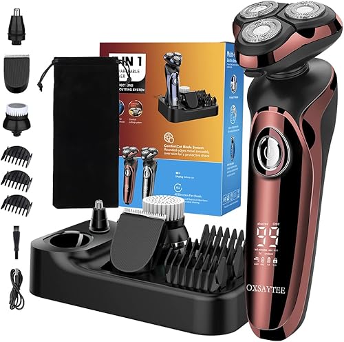Maquinilla de afeitar eléctrica para hombre 4 en 1 seca y húmeda impermeable rotativa para hombre afeitadora facial inalámbrica con estación de