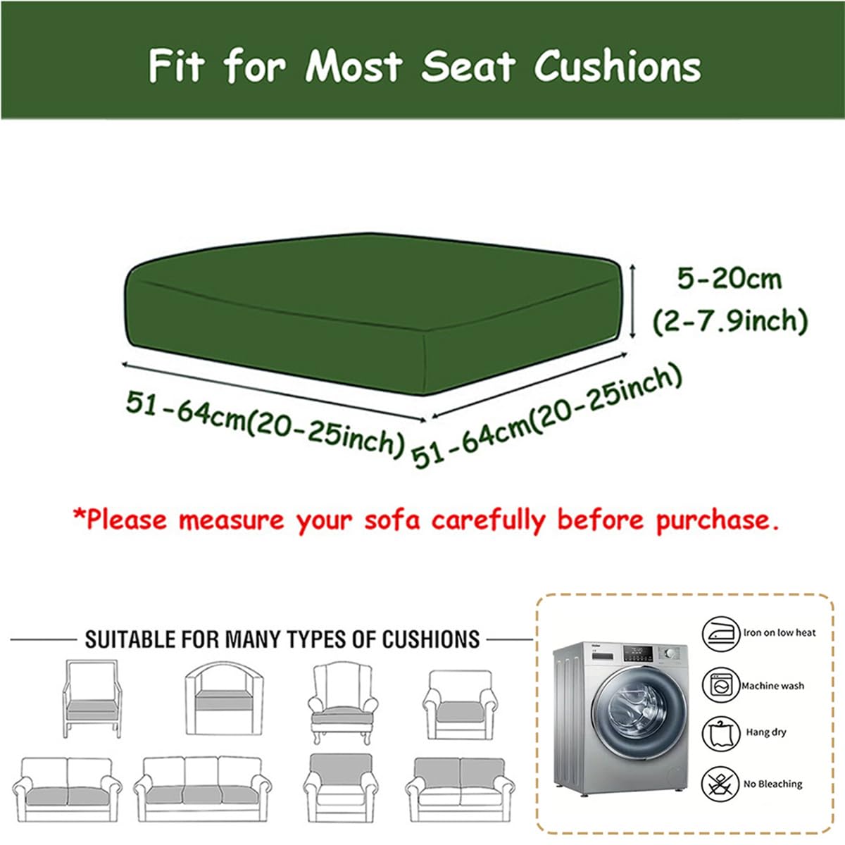 Hiseng Funda de Cojín Sofá Exterior Suave Elástica 3D Estampado de Hojas de Palma Repuesto Funda de Cojin de Asiento Patio Jardín Separados Lavable con Banda Elástica (Verde,12 Piezas)