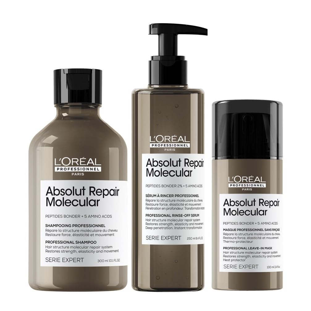 L’Oréal Professionnel Routine con Shampoo, Balsamo Liquido e Crema Senza Risciacquo, Per Tutti i Tipi di Capelli Danneggiati, Aiuta a Riparare i Danni, Absolut Repair Molecular, SERIE EXPERT