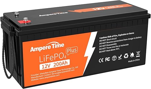 Ampere Time - Batería de litio de ciclo profundo LiFePO4 de 12 V 200 Ah Plus BMS integrado de 200 A más de 4000 ciclos potencia de carga de 2560 W