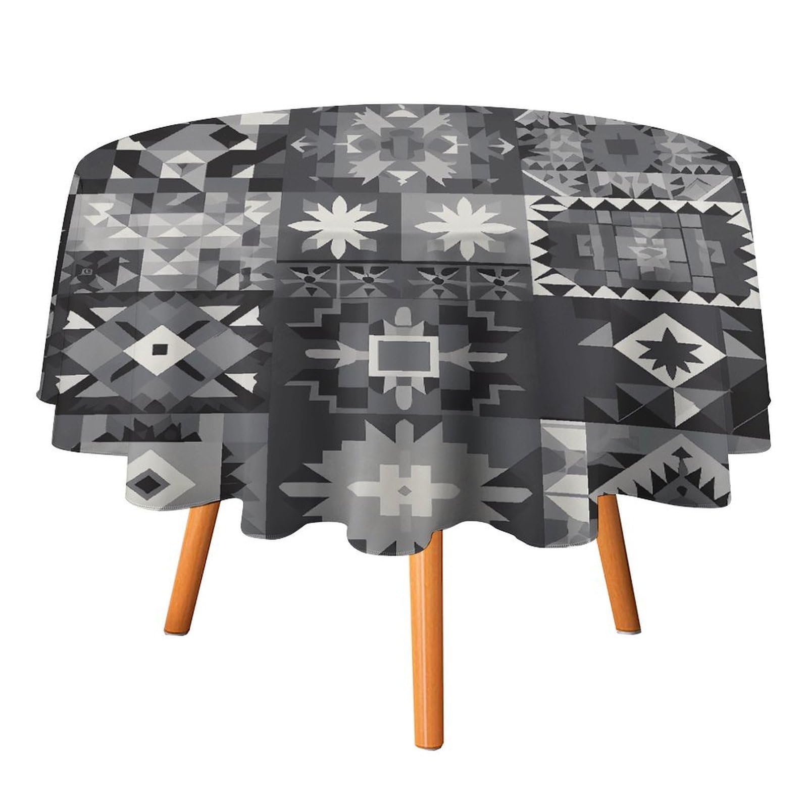 Fekiloot Style Gray Pattern Background Round Tablecloth - Heavy Duty And Washable,Polyester Decorative Fabric Table Cover,Tablecloths For Kitchen Dining, Wedding, Birthday Party70x70in