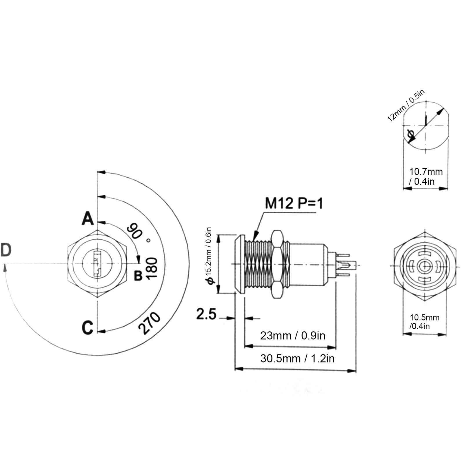 10 interruptores de llave de 12 mm/0.5 pulgadas, 220 VAC/CC 3 A, interruptor de bloqueo de barril de encendido/apagado, con 20 llaves, 10 tuercas (doble tirón), interruptor de control