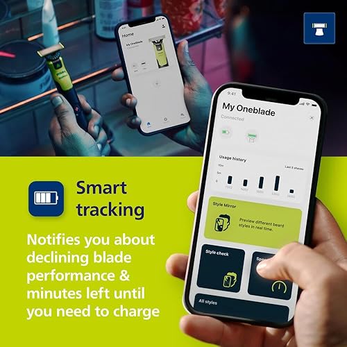 Vista 5 de Philips Norelco OneBlade 360 con conectividad híbrida facial + cuerpo, recortadora eléctrica de barba, afeitadora y peluquería corporal