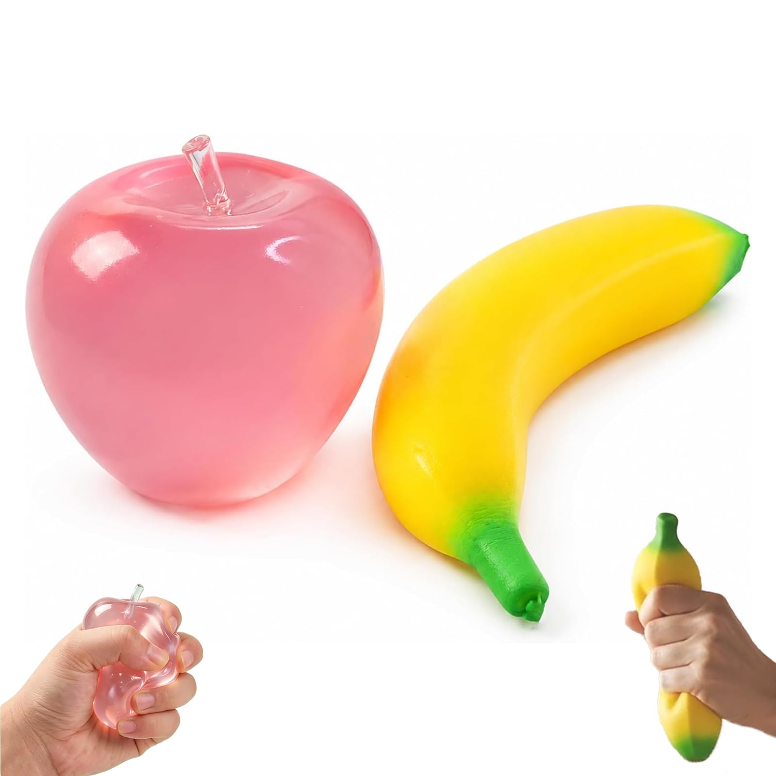 2 Pcs Big Banana Squishys and Soft Apple Squishy Toys Set for Stress Relief