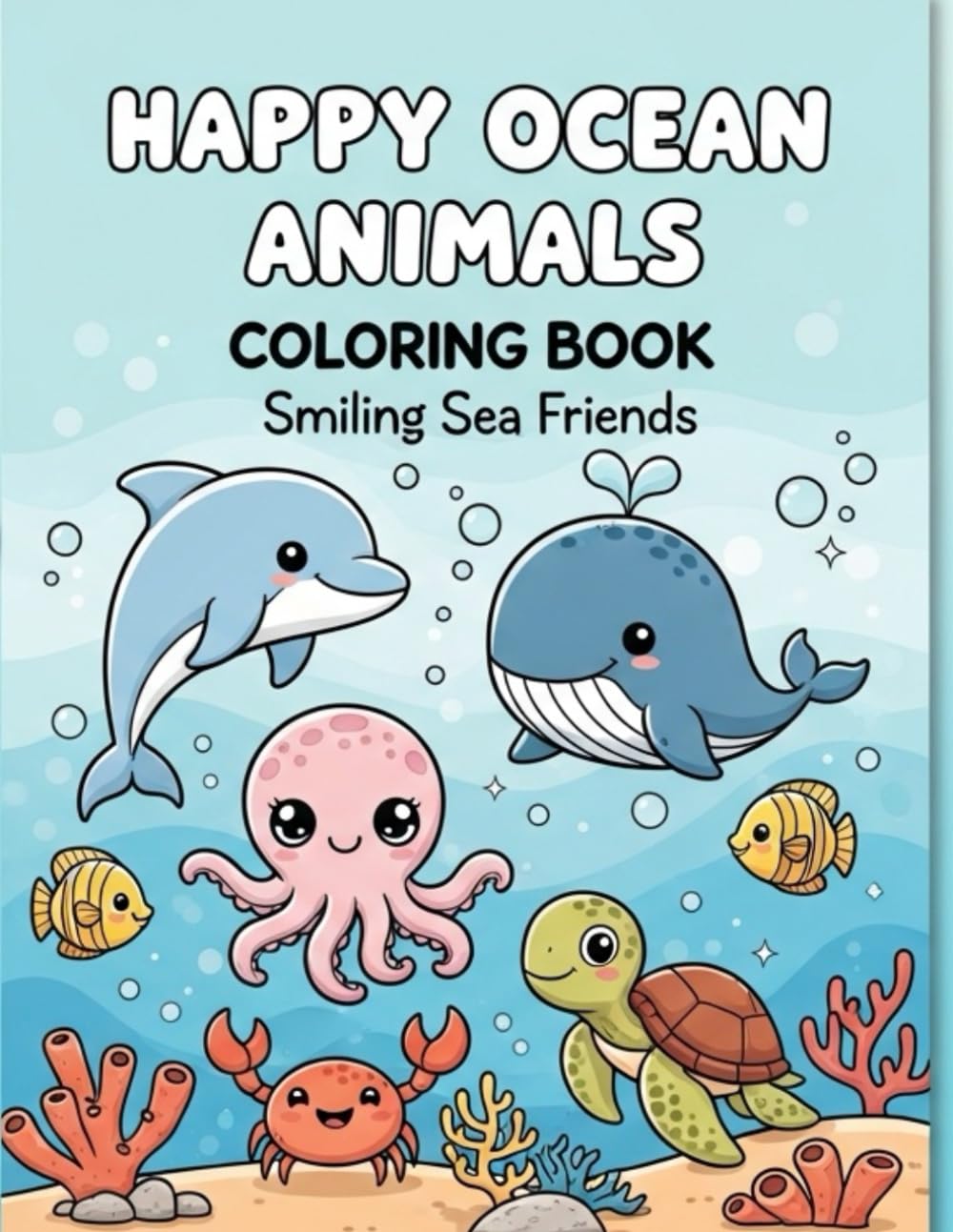 Happy Ocean Animals Coloring Book: Smiling Sea Friends (Happy Lines Coloring Series)