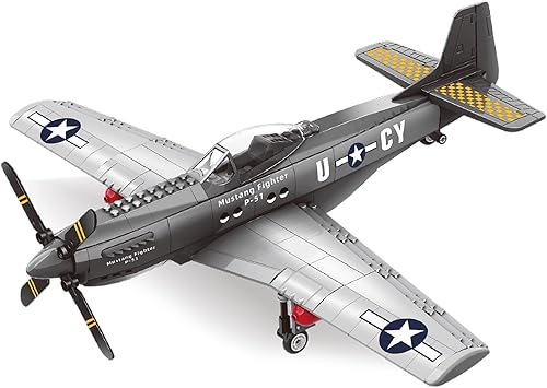 Etarnfly WW2 Fighter Jet P-51 Mustang Plane - Juego de bloques de construcción, juguetes de avión, regalos para niños y adultos