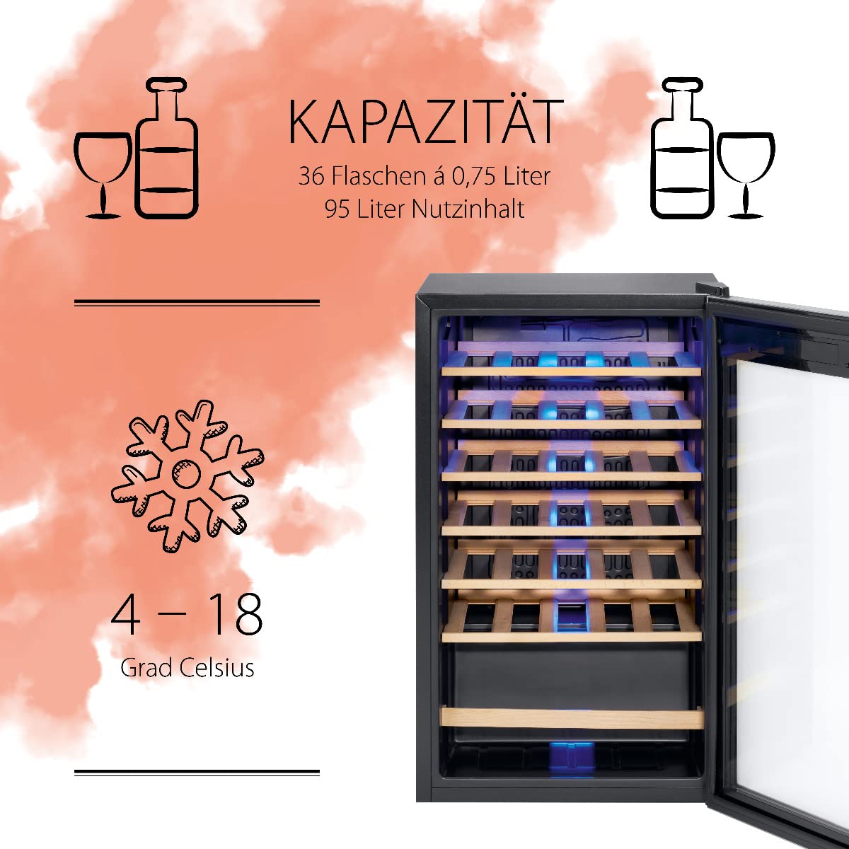 Refrigeratore Da Vino Profi Cook 36 Bottiglie UV Resistant LED - Dettaglio