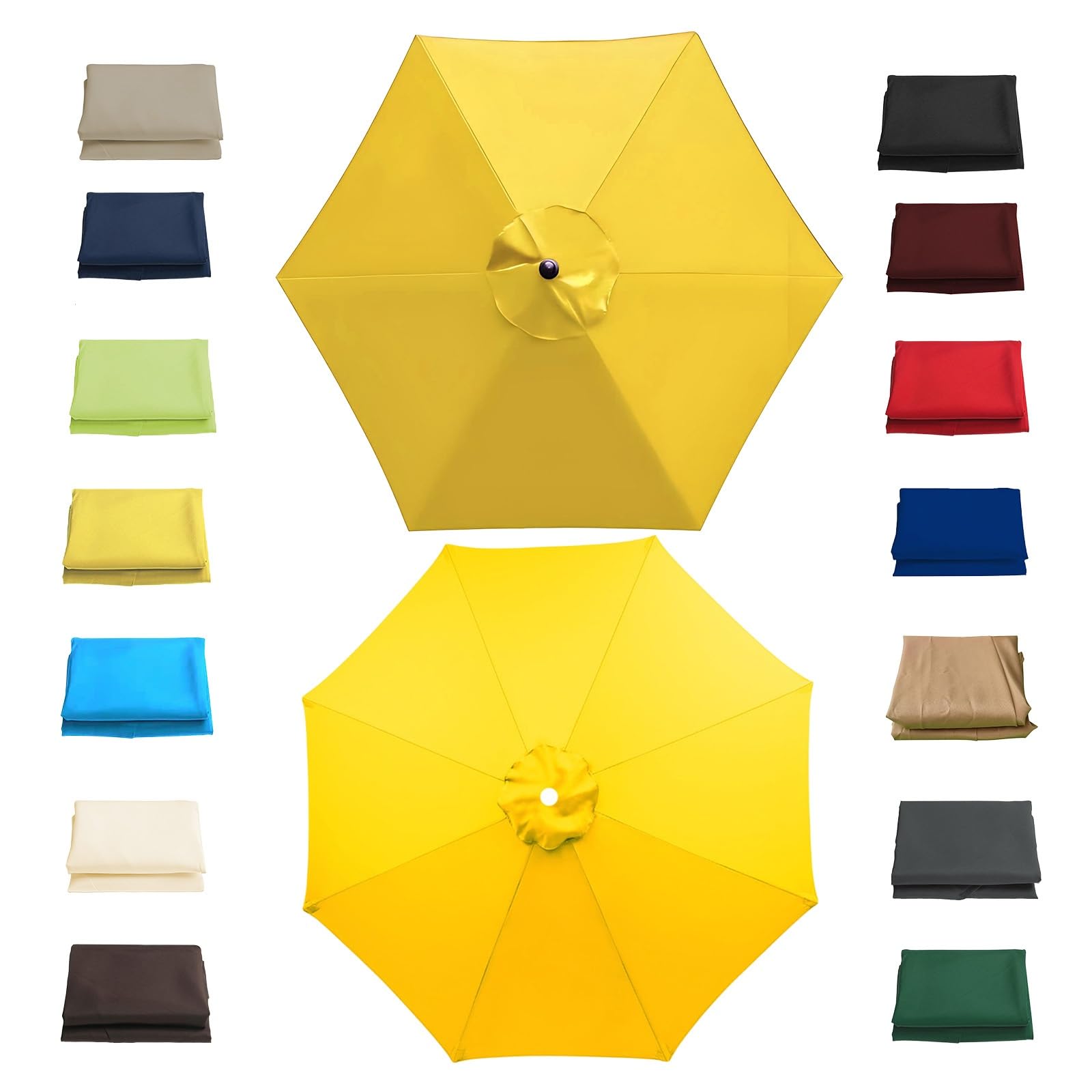 Garden Parasol Replacement Canopy Waterproof, 2m 2.30m 2.7m 3.0m Replacement Parasol Canopy Cover for Patio Pool Outdoor, Anti-UV Strong Sunshade Umbrella Cloth for 6/8 Ribs(Yellow,3.0m/6 Arms)