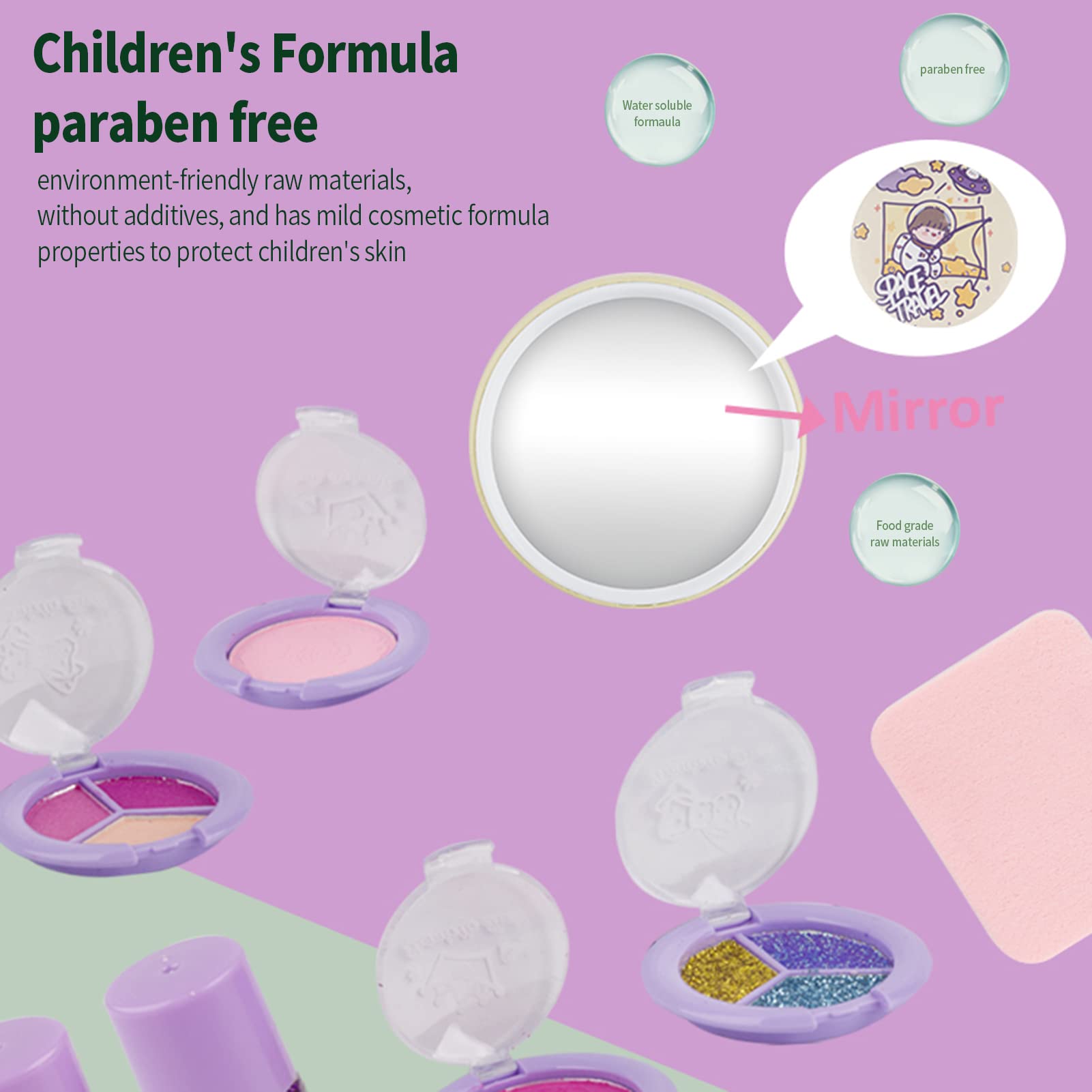 Walmeck Kit de Maquillaje para Princesa Infantil con Juego de Maquillaje Completo, Ideal para un Juego Creativo y Juego de Roles, Lavable, No, para Niñas