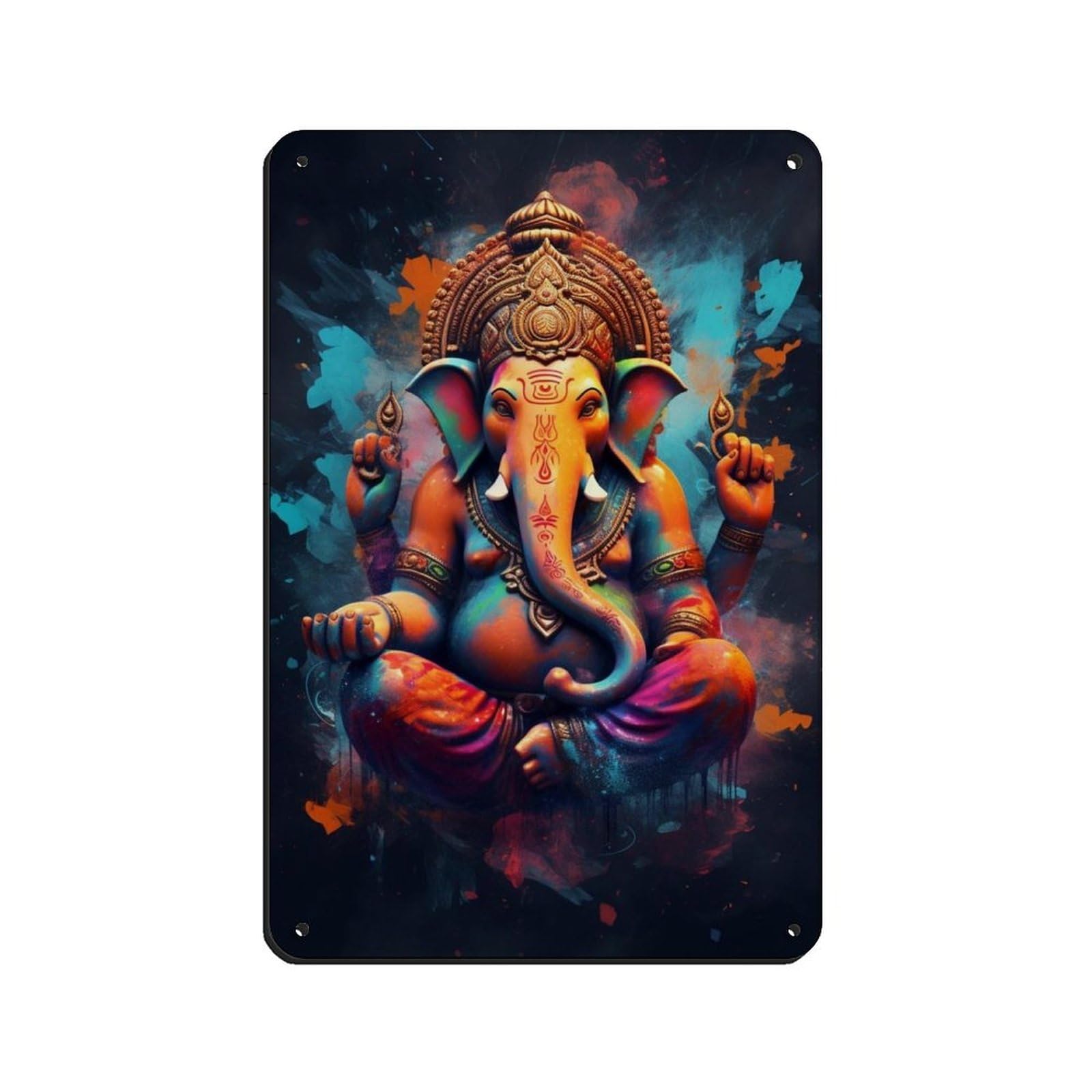 Hindu Ganesha Decor (4) Retro Poster Metal Tin Sign Chic Art Retro Iron Painting Bar People Cave Cafe Family Garage Poster Wall Decoration 8x12inch(20x30cm)