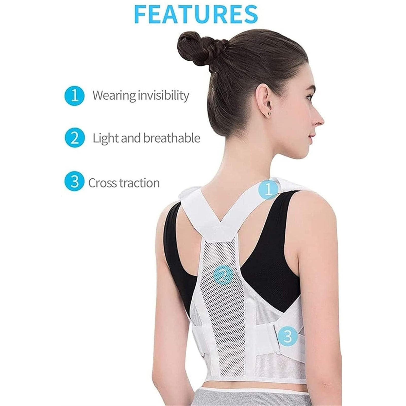 Corrector de postura de malla transpirable para hombres y mujeres, cinturón de soporte completo para espalda, correas ajustables, cinturón de soporte para la columna, alivio del dolor de espalda, hom