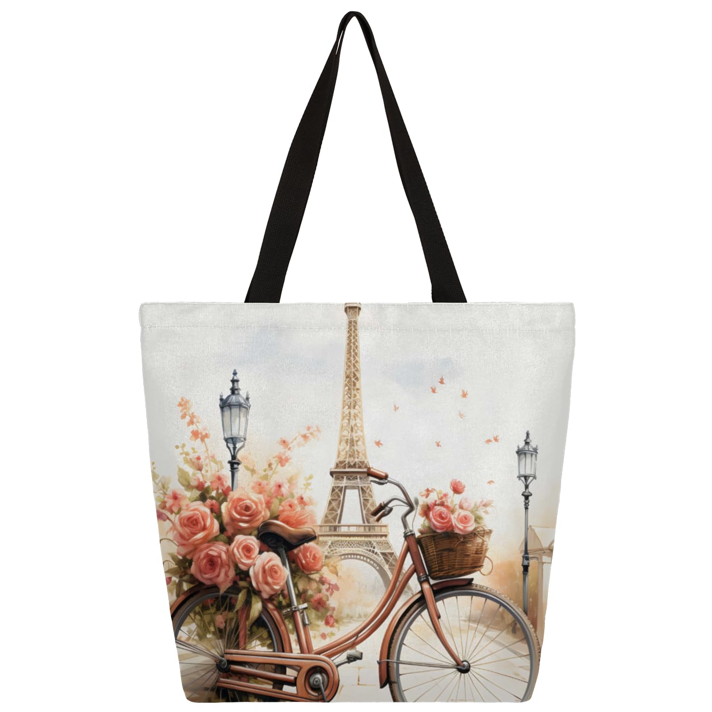 Mularoka Bike Lighthouse Tower Large Capacity Canvas Tote Bag Stylish Handheld Shoulder Bag Reusable Shopping Bag for Work Travel Beach Trips Shopping