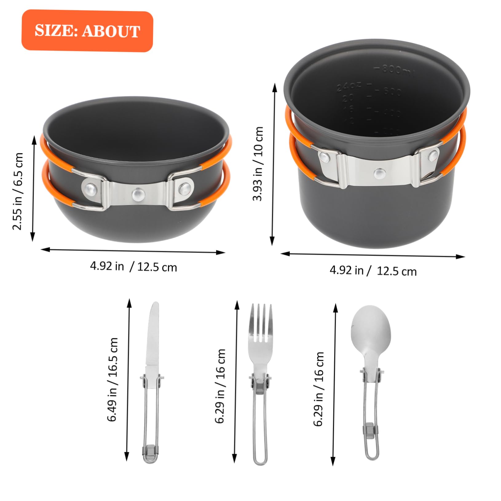 Mikikit 1 Set Portable Camping Cookware Lightweight Outdoor Cooking Kit with Cutlery for Hiking Backpacking Picnic Orange Non Stick Design