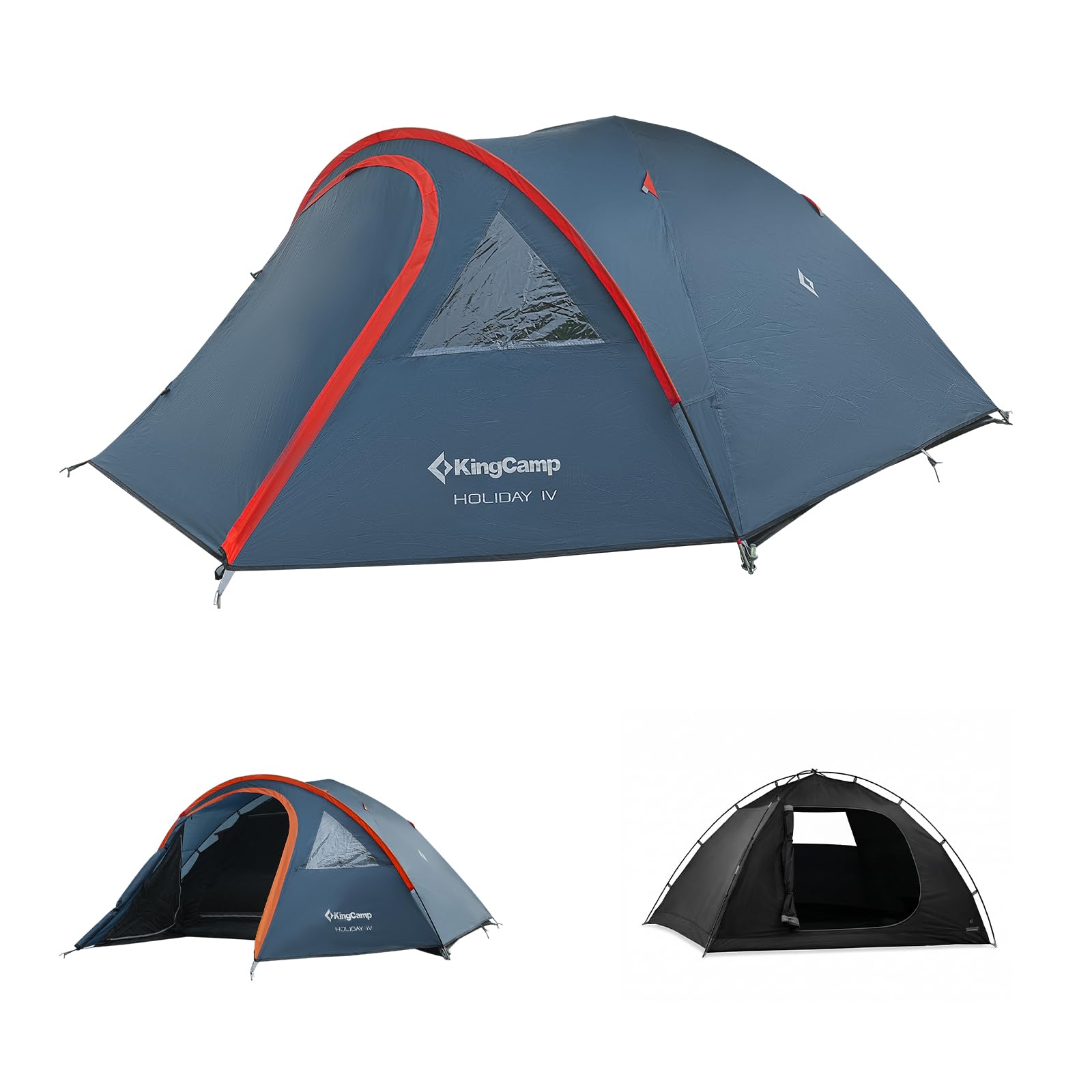 KingCamp Zelt 4 Personen, Geräumiges Camping Zelt mit Vorraum & PVC-Fenster, Einfach Aufzubauendes Doppelzelt, 3000mm Wasserdichtes Zelt, Leichtes Kuppelzelt für Outdoor Garten Camping