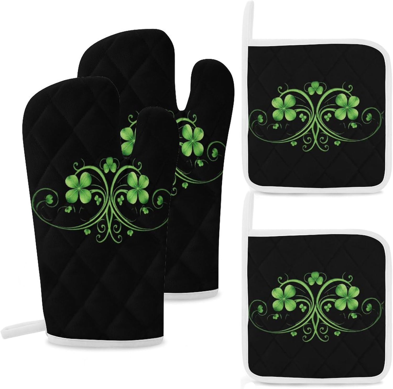Happy St. Patrick's Day 4 Pcs Oven Mitts and Pot Holders Set High Heat Resistant Long Kitchen Oven Glove Potholders