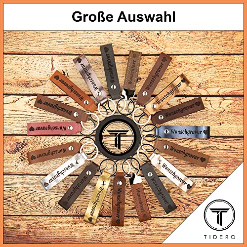 Tidero Schlüsselanhänger Leder mit Wunschgravur personalisiert – personalisierter Wunschtext Gravur individuell – Geschenk Weihnachten für Männer Frauen Name Datum – Handmade in Germany – Wild Brown