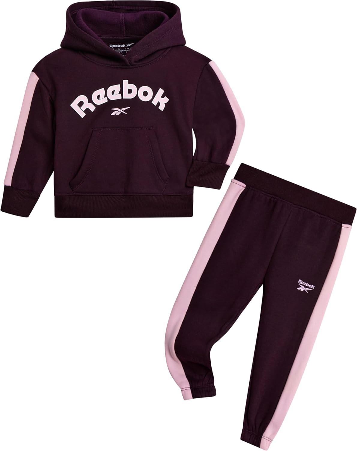 Reebok Toddler Girls Sweatsuit Set - 2 Piece Girls Athletic Sets with Fleece Pullover Hoodie Sweatshirt and Jogger Sweatpants