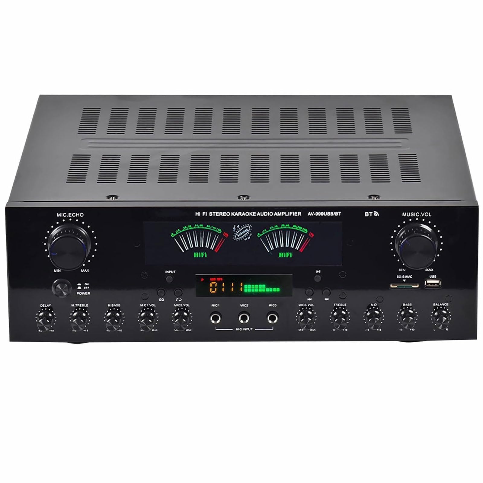 Amplificador de Audio estéreo de 7 Canales, Bluetooth 5.2 Amplificador HiFi para Altavoces Radio FM, con Pantalla LCD y Control Remoto, admite Tarjetas SD USB FM para Estudio, Altavoces caseros