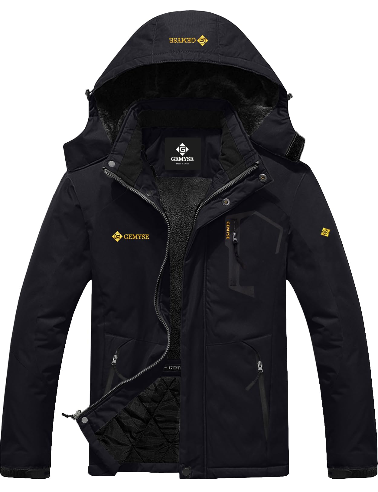 GEMYSE Uomo Giacca da Sci impermeabile montagna Giacche Pile invernale antivento Cappotto con Cappuccio