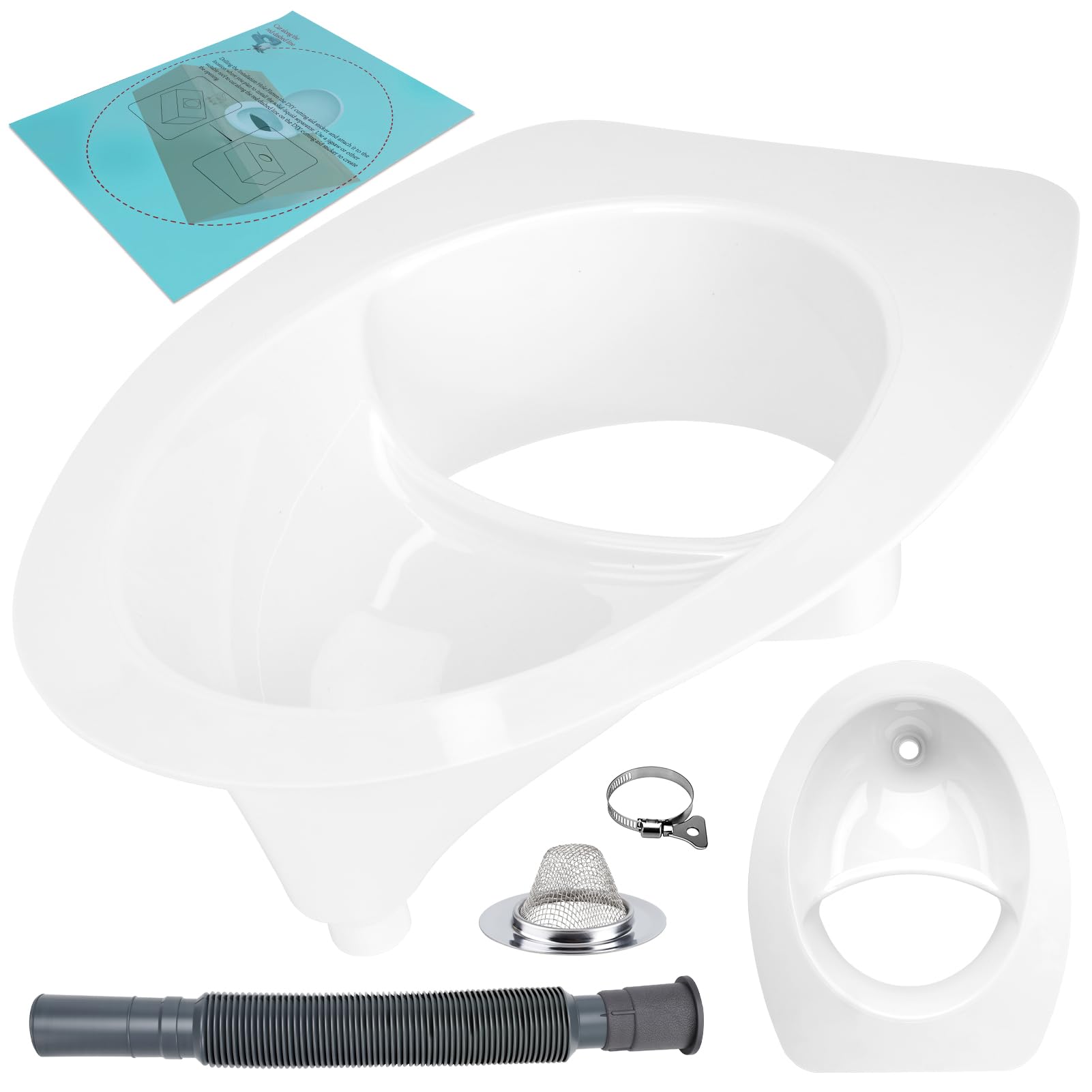 Xastro Deviatore di urina grande aggiornato per compostaggio WC kit fai da te con apertura 365 x 276 mm e finitura a specchio ABS, con adesivo ritagliato e tubo di scarico, per camper, cabina, barca