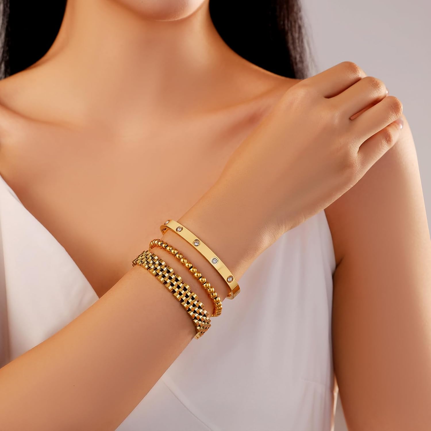 18K Gold Plated Love Bangle Bracelet Set Cubic Zirconia Classic Stainless Steel Adjustable CZ Gold Tennis Love Bracelets Stack for women - Image 4