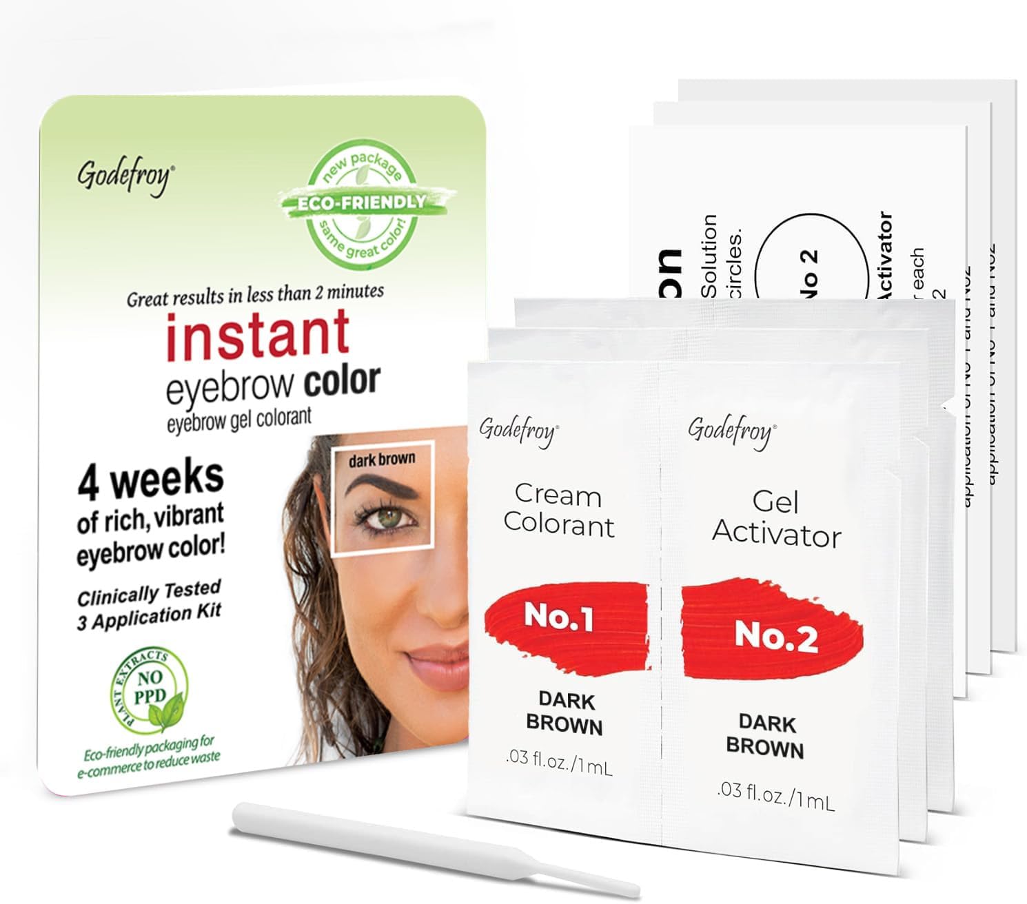 Fast Acting Temporary Instant Brow Color, 3 Applications Per Package, Salon Quality Results, Dark Brown